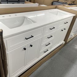 72” Solid Wood Bathroom Vanity With Quartz Top