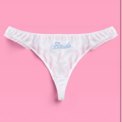 SMALL XO Fetti White Ruffle Bride Thong, | Embroidered Underwear, Bridesmaid Gift, Bridal Shower Lingerie, Outfit Accessory