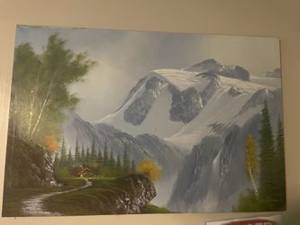 Waterfall And Mountains Painting