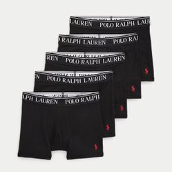 Polo Ralph Lauren Black Stretch Cotton Jersey Boxer Brief 5-Pack Boys L (14-16)