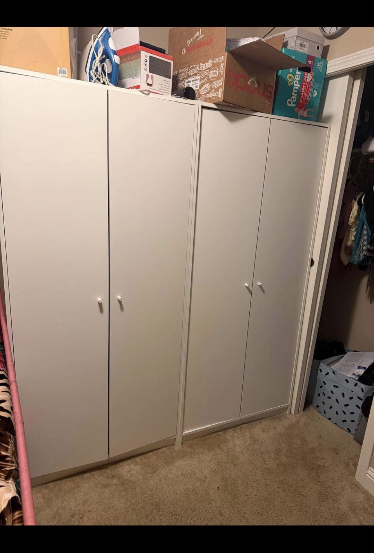 Set of 2 White Storage Cabinets / Wardrobes – Great Condition