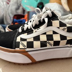 Women’s Stacked Platform Checkered Vans Like New Size 10