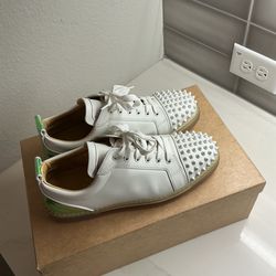 Christian Louboutin///Low-Sneakers/US 9/Plain/Leath er/WHT//spiked toe clear sole