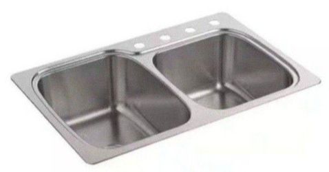 KOHLER Verse Drop-In Stainless Steel 33 in. 4-Hole Double Bowl Kitchen Sink