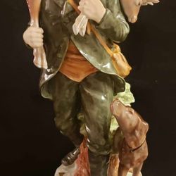 Vintage Czechoslovaknia Royal Dux "Hunter" 
Man with Dog Figurine Statue