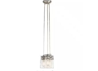 Kichler Brinley 3-Light Brushed Nickel Vintage Industrial Shaded Kitchen Pendant 