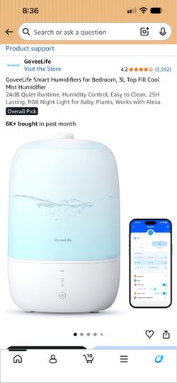 GoveeLife Smart Cool Mist Humidifier 3L