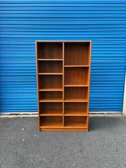 Mid Century Modern Vintage Danish Teak Wide Bookshelf