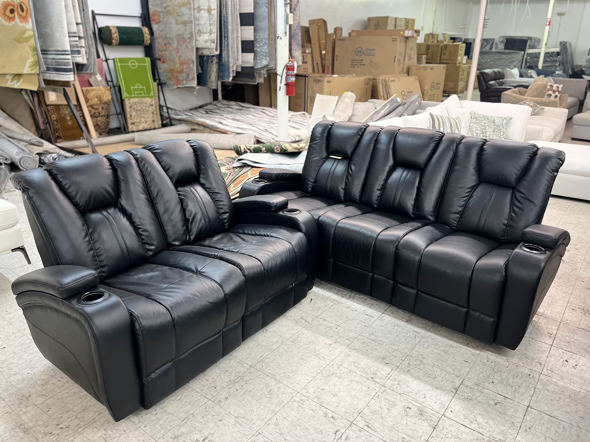 Black Leather Sofa & Loveseat - Dual Power Recliner - We Deliver & Finance 🚚🔥🎄⭐️