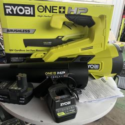 RYOBI ONE+ HP 18V Brushless 110 MPH 350 CFM Cordless Variable-Speed Jet Fan Leaf Blower w/ 4.0 Ah Battery and Charger