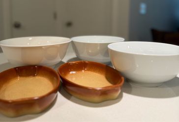 Ceramic Bowls (3) & Oval Baking Dishes (2) - Set of 5