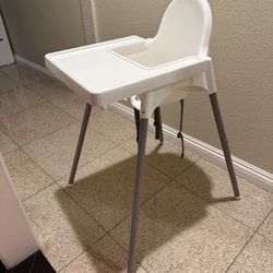 High Chair With Tray, White/silver Color