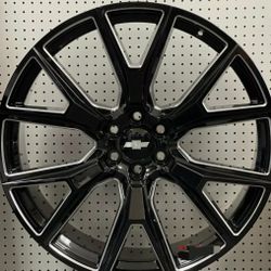 24" 24x10 6x139.7 Gloss Black Milled Wheels Tires 305/35-24 Chevy GMC DODGE RAM 6-LUG