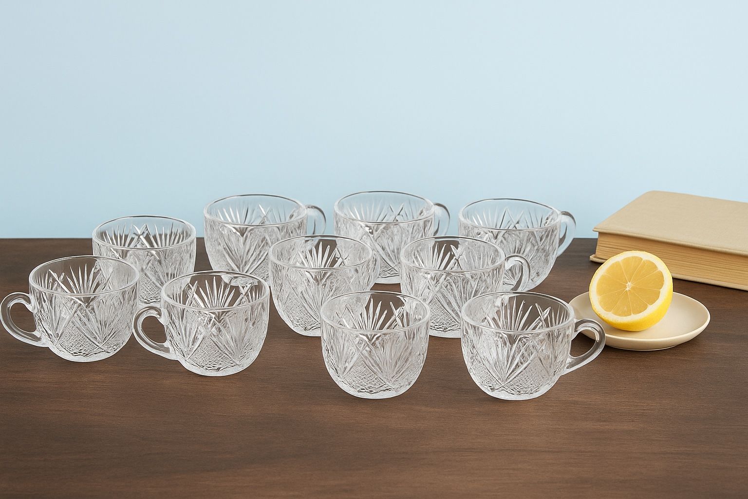 EAPG Duncan & Sons USA Antique 1890s “Nemesis” Set Of 10 Clear Cups, 3 x 2.5”