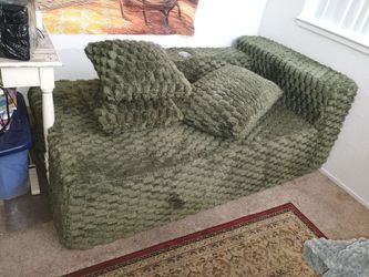 74.8 INCH FAUX FUR UPHOLSTERED OLIVE GREEN SOFA