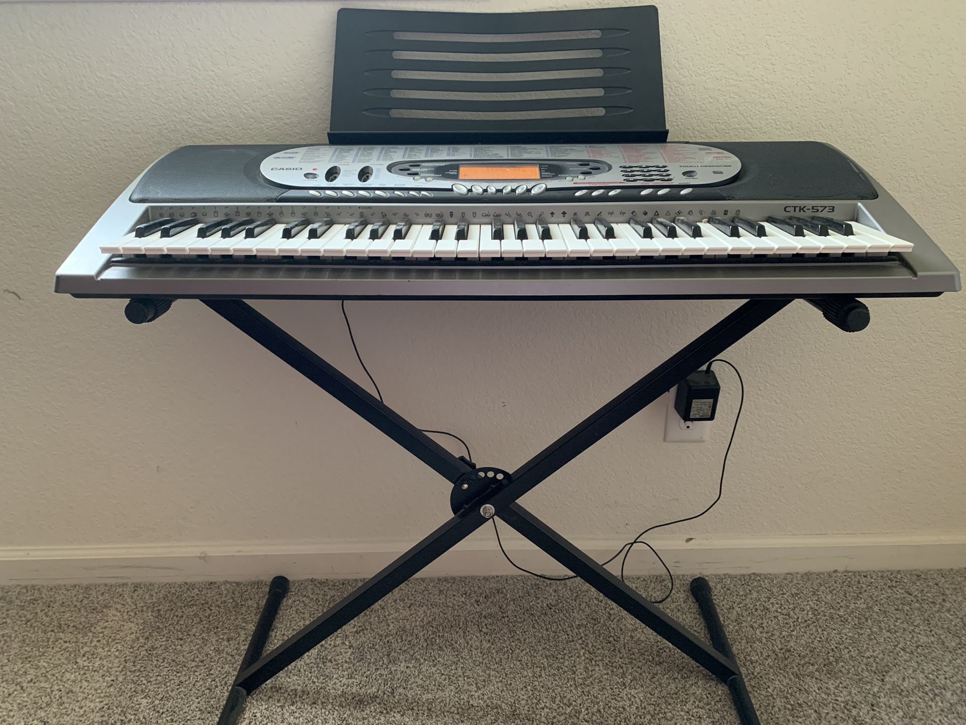 Casio Keyboard CTK573 with Adapter and Adjustable Stand for Sale in