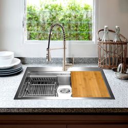 Akdy All In One Kitchen Sink Top Mount 30-in X 22 In + Faucet Combo 