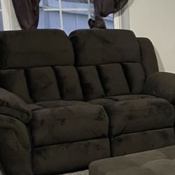 Comfy Reclining Loveseat With Blue Couch Cover