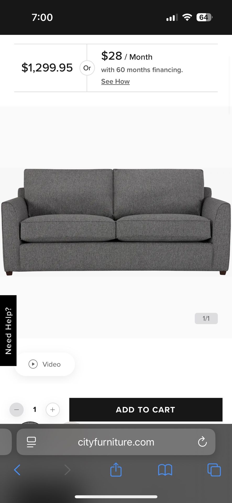 Gray Fabric Memory Foam Sleeper Sofa