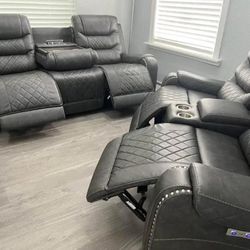 Leather Reclining Sofa and Loveseat 