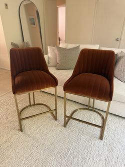Velvet Bar Stools – Burnt Orange (Set of 2)