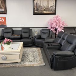 3PC Black Sofa & Loveseat + Free Recliner Chair