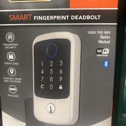 Defiant Square Fingerprint Satin Nickel Electronic Single Cylinder Deadbolt Wi-Fi Enabled Powered by Hubspace