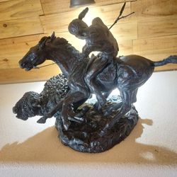 1972 Tom Holland "Buffalo Hunt " Bronze Sculpture 