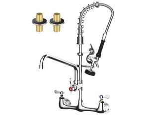 Commercial Sink Faucet,TOLSUNY Commercial Kitchen Faucet Wall Mount with Pre Rinse Sprayer,Wall Mounted Kitchen Sink Faucet for Industrial and Restaur
