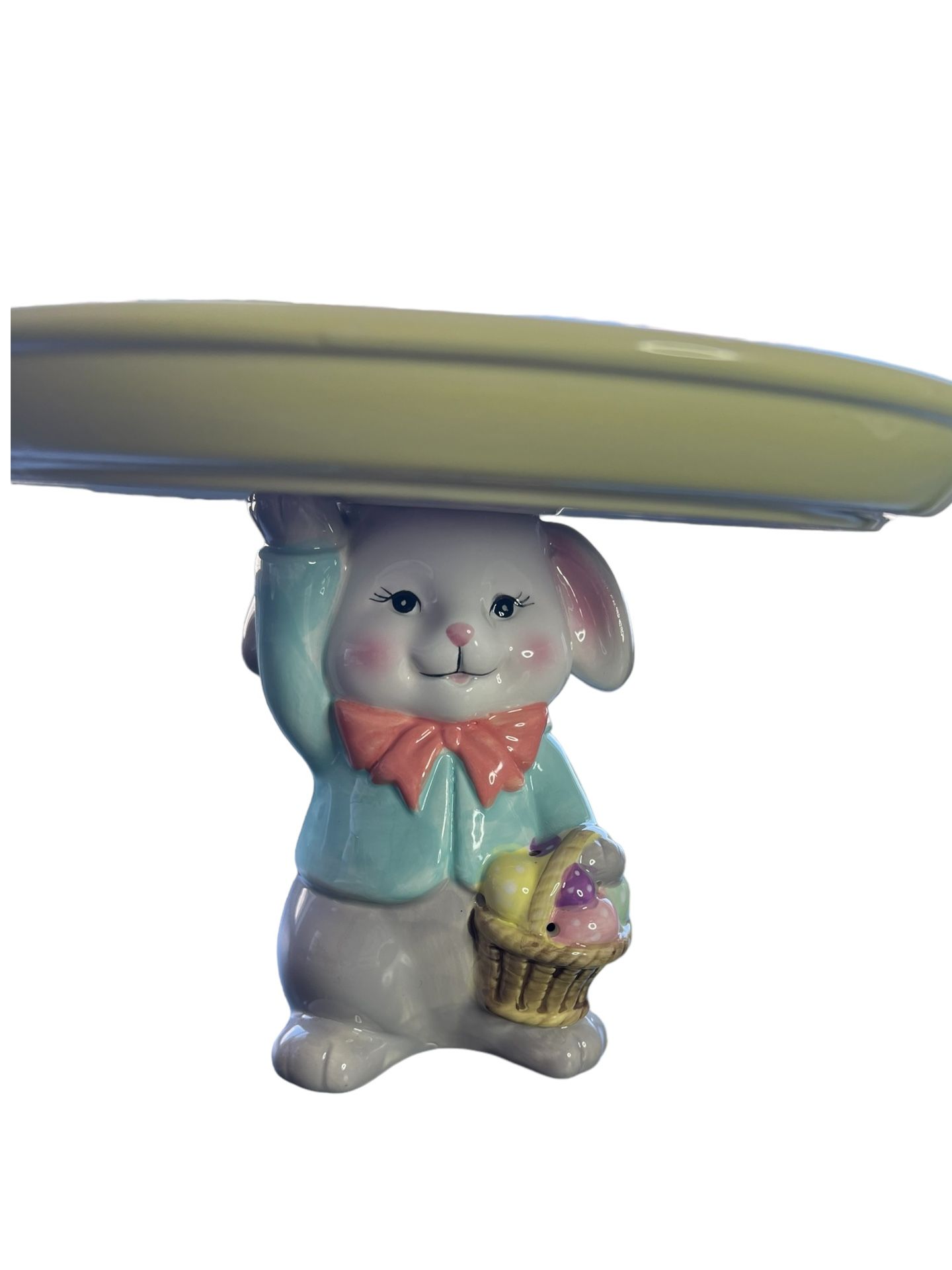 Mr Christmas Cottontail Easter Bunny Plate Cake Stand Light Pie Rabbit 10" Blue This unique and charming cake stand features an Easter Bunny holding