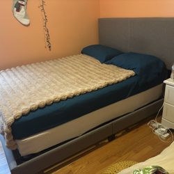Full Size Gray Bed-frame, Headboard, & Box Spring