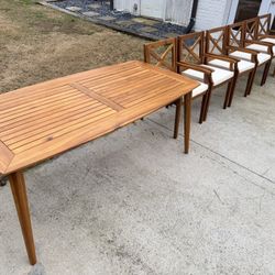 LIKE NEW Acacia Dining Set by Christopher Knight Home - Teak Finish + Cream Cushion $649 CAN DELIVER