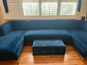 Large Wayfair Velvet Sectional + Storage Ottoman