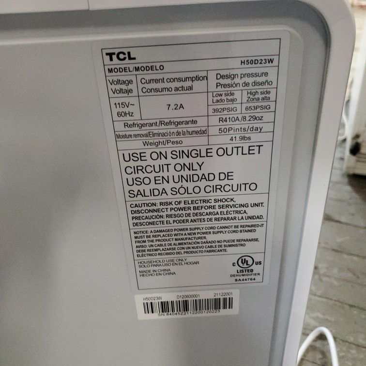 New 50-Pint TCL Dehumidifier