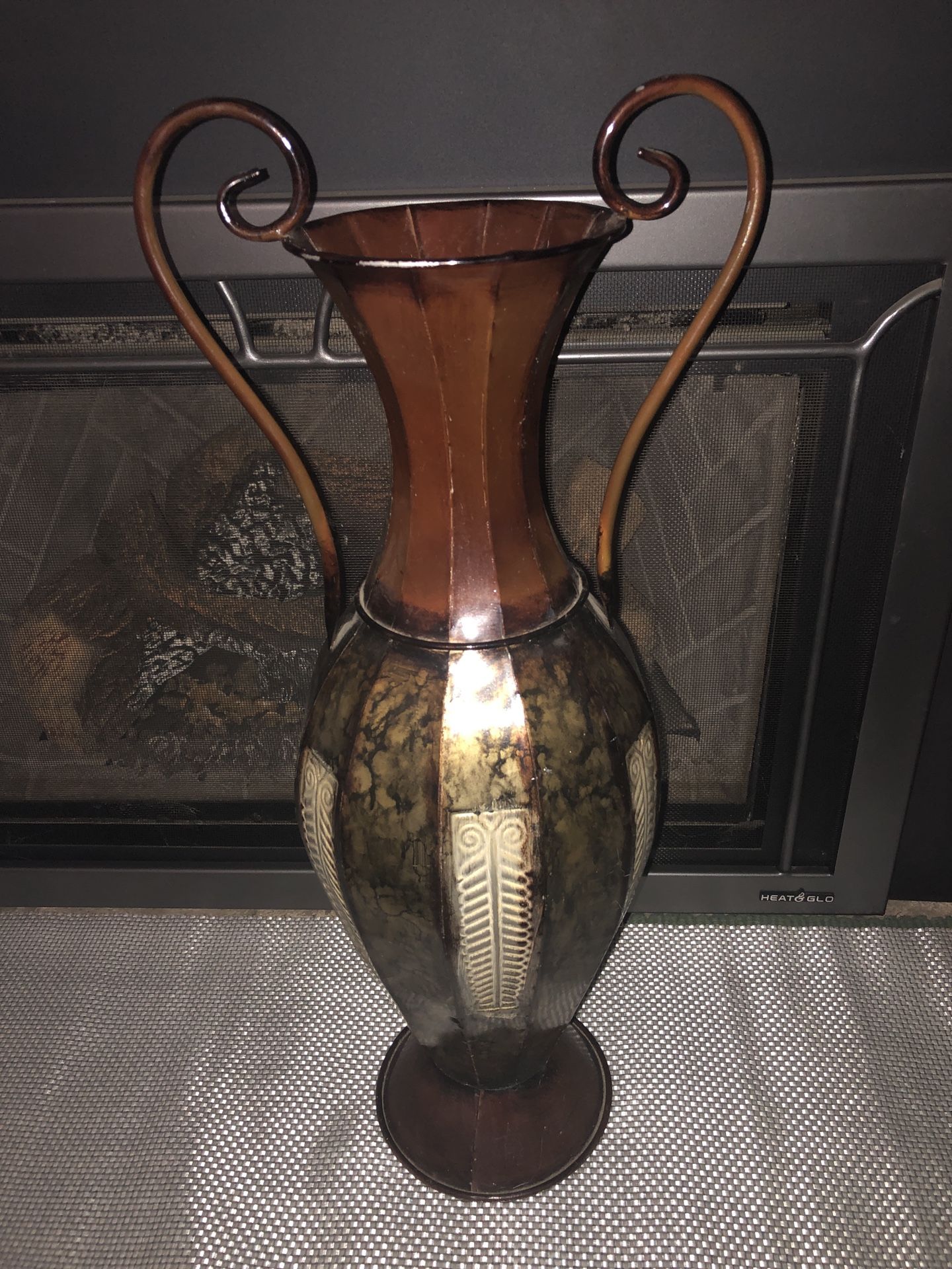 Tall Decorative Embossed Metal Floor Vase