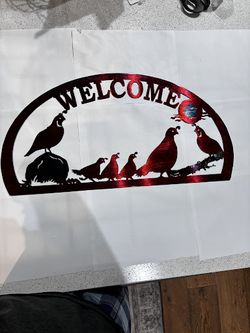 Quail Welcome 6 Quails, 5 Facing The Right Half Oval Metal Sign 12x24