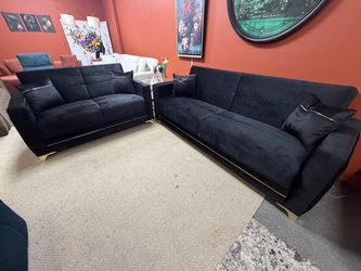 Black Velvet Sofa and Loveseat Set