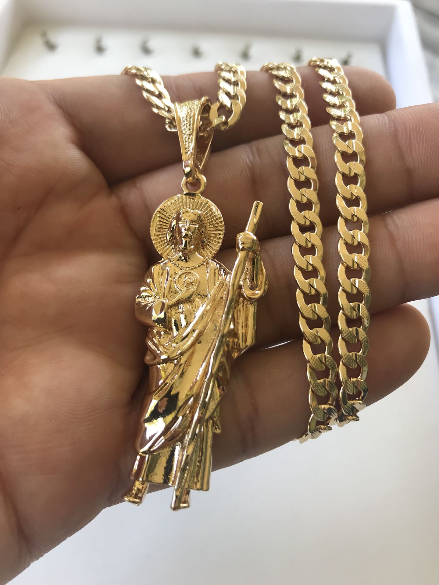 14k Gold filled Cuban link chain with San Judas charm