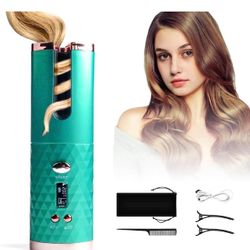 Automatic Curling Iron, Hair Curling Iron for Hair Styling, Cordless Auto Hair Curler, with 6 Temps and Timers, Auto Shut-Off, Fast Heating, Rechargea