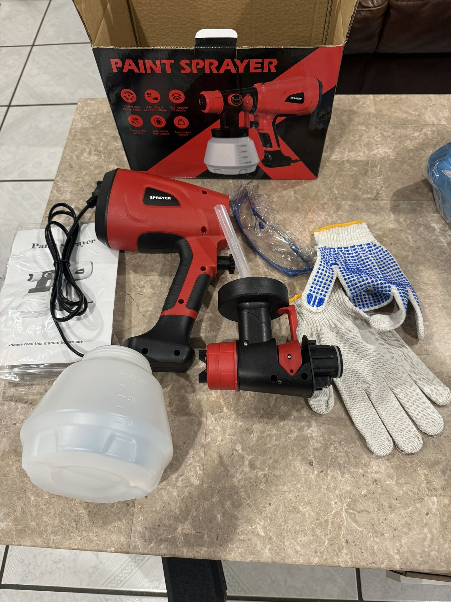 Paint Sprayer 1000W High Power Electric Spray Paint Gun with Adjustable Spray Width Knob 4 Nozzles and 3 Patterns Easy to Clean for Furniture Home Int