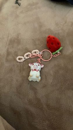 Cute Cow and Strawberry Keychain