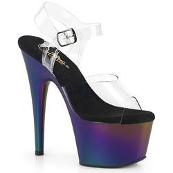 ADORE-708MCH. 7” CLEAR ANKLE STRAP CHROME MATTE BOTTOM PLATFORM