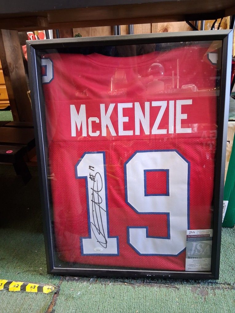Isaiah McKenzie Autographed Jersey In Case With JSA COA