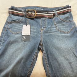Apt 9 Charisma Womens Flare Stretch Jeans Size 12 Blue Denim Belt NWT READ
