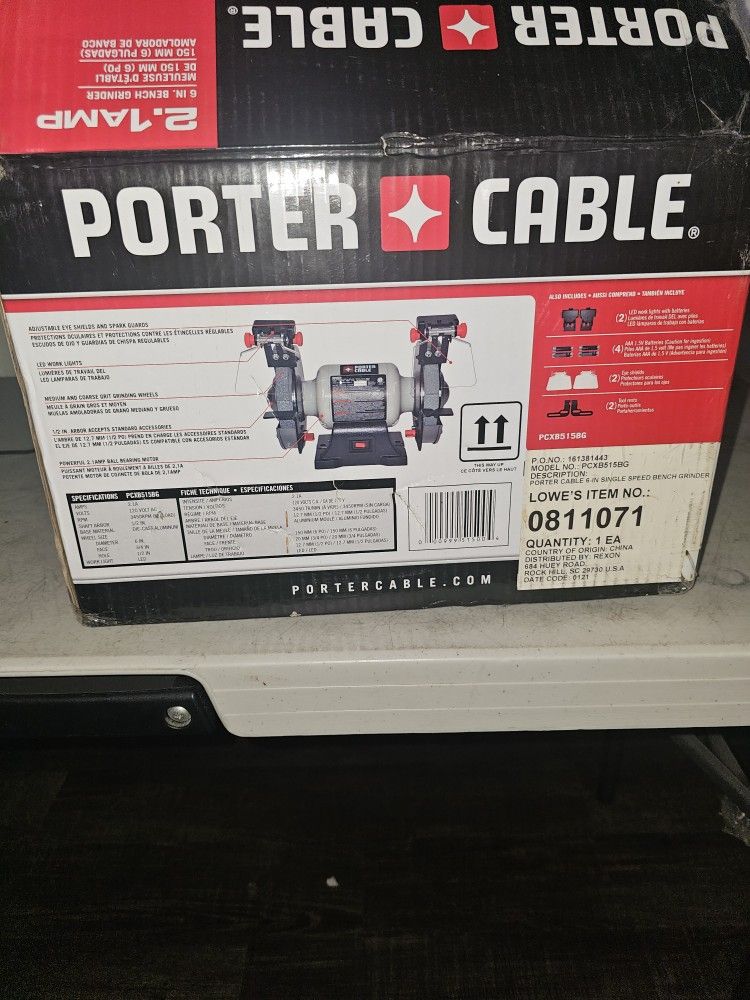 96091 Porter Cable PCXB515BG Brand New In Box 6" 2x Stone Bench Grinder 494522