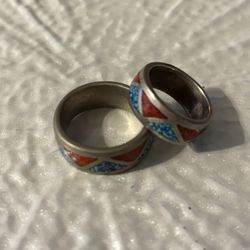 BEAUTIFUL VINTAGE NAVAJO TURQUOISE CORAL INLAY STERLING SILVER RING
