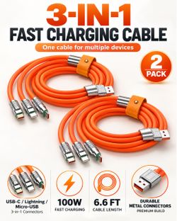 ⚡ 2-PACK 3-IN-1 FAST CHARGING CABLES! ⚡