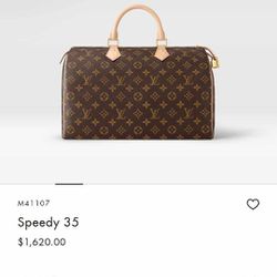 100% Authentic LV Louis Vuitton Speedy 35 Bag 
