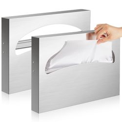 Hushee 2 Pcs Stainless Steel toilet seat cover dispenser Toilet Seat Cover Holder Wall Mounted Commercial for Bathroom