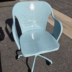 Vintage IKEA Roberget Blue Metal Swivel Adjustable Office Desk Chair